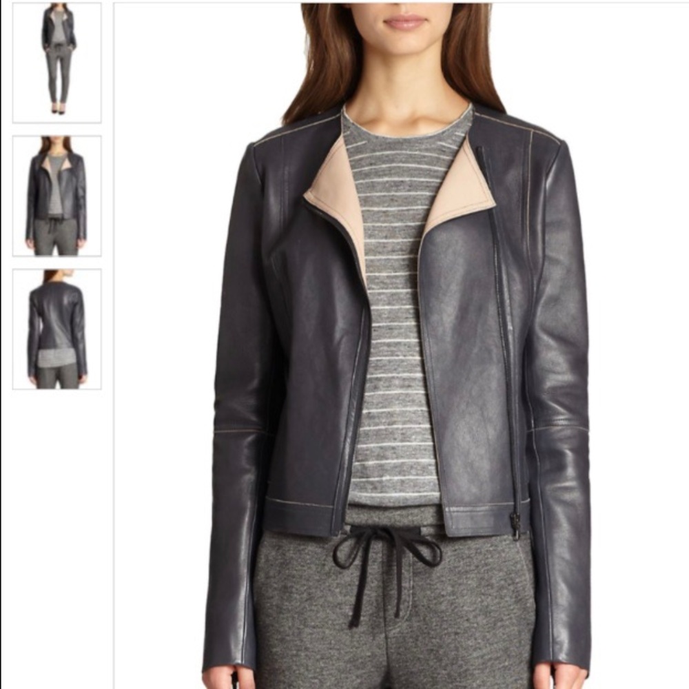 2025 FALL FASHION IS LEATHER, VINCE RAW EDGE BONDED PANELING LAMB LEATHER JACKET